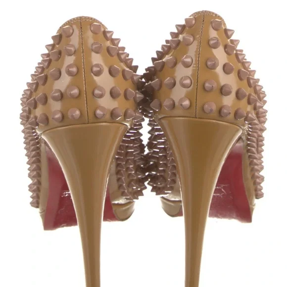 Christian Louboutin Tan Spiked Heels - Picture 7 of 7